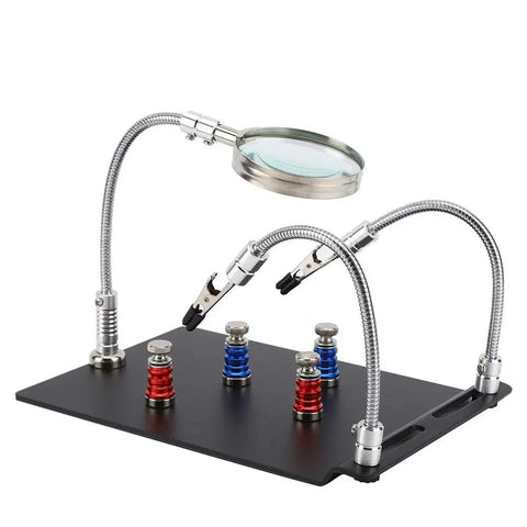 Third Hand Soldering Station With 3X LED Magnifying Lamp, Magnetic PCB Clamp, Flexible Arms for Soldering and PCB Work