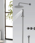 Shower System 10 Inch Wall Mounted Rainfall Set with Handheld Spray featuring stainless steel construction and sleek design.