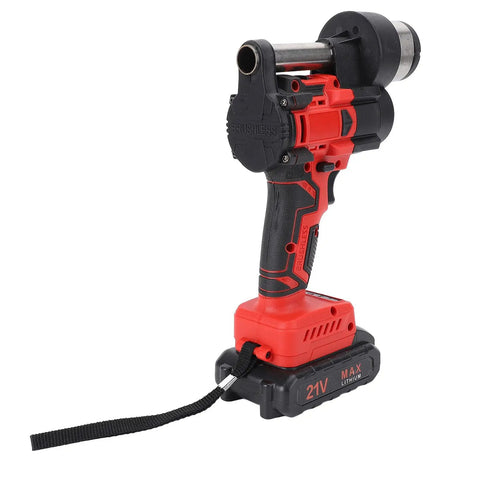 Cordless Drain Cleaner With 21V Brushless Motor and 7M Flexible Pipe, red and black handheld tool for plumbing tasks.