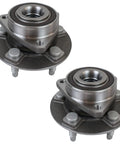 Set Of 2 Front And Rear Wheel Bearing Hub Assemblies With Encoder And ABS For 2008-2019 Cadillac CTS, 2010-2015 Chevy Camaro, And 2018-2019 Chevy Impala Five-Lug Vehicles shown in metal with five studs.
