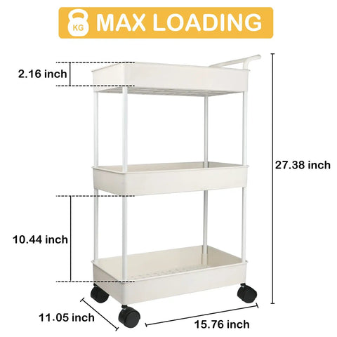 Beige Diaper Caddy Organizer With Movable Cart For Changing Table And Crib, showing dimensions and max load capacity.