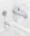 Replacement Tub Spout With Diverter Chrome 5 Inch For 1/2 Inch Or 3/4 Inch IPS Connections installed in bathroom