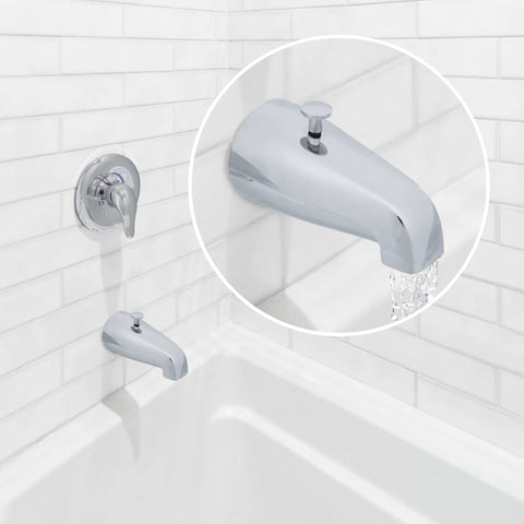 Replacement Tub Spout With Diverter Chrome 5 Inch For 1/2 Inch Or 3/4 Inch IPS Connections installed in bathroom