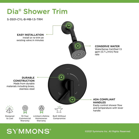 No-Fuss Single Handle Satin Nickel Shower Trim With 1-Spray Showerhead Secondary Volume Control Easy-Turn 1.5 GPM Flow diagram