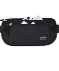 Hidden Travel Money Belt Wallet With RFID Blocking Slim Passport Holder Fanny Pack Undercover Belt Bag For Travel Secure Anti Theft Pocket For Cash Cards Keys And Documents Black, showing pockets and secure clasp