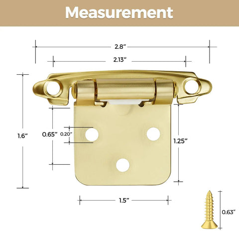 Top Shelf Gold Cabinet Hinges Four Pack Semi Concealed One Half Overlay measurement details with dimensions and screw.