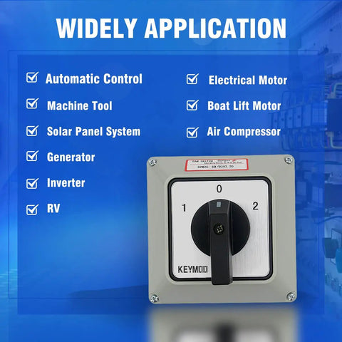 Heavy Duty 40A Rotary Changeover Switch With Box 660V 3 Position 2 Pole 8 Terminals 2NO 2NC Universal Selector Switch IP65 CE Yellow Fork Terminals Included shown with applications list