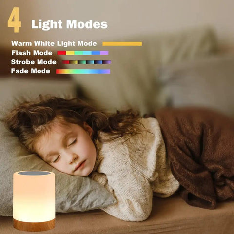 Night Light Touch Sensor Lamp For Kids Bedroom And Nightstand Rechargeable Dimmable Warm White With RGB Color Changing beside sleeping child