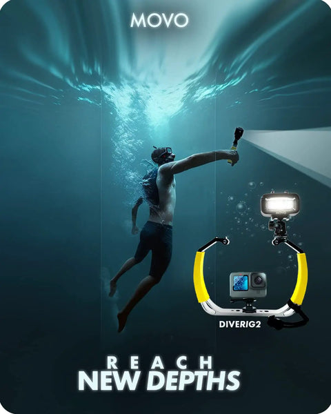 Diver reaching depths with Diving Rig Bundle With Waterproof LED Light For GoPro Hero Series, underwater photography setup.