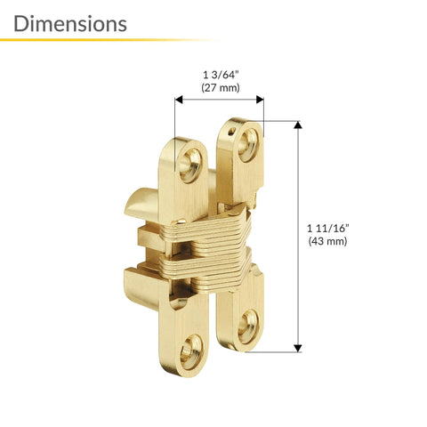 Concealed Hinge For 13 To 16 Mm Wood Thickness, 180 Degree Invisible Hinge By Soss, Satin Brass Plated, SOSS 101, side view