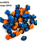 Premium Nylon Mudguard Flare Retainer Clip Kit Direct Replacement For Toyota Tacoma RAV4 Highlander FJ Cruiser 4Runner Fender Trim Bumper 38 Piece Multi Set Built Tough Weather Resistant Drop In Fit No Hassle Install Long Lasting Garage Gear blue and orange nylon clips, 38-piece set