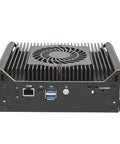 Hella Reliable Firewall And Router Mini Pc With Intel N150 Processor Eight Gb Ram 256GB Ssd rear view showcasing ports and cooling fan.