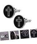 Men's Titanium Steel Cross Cufflinks Black Metal Dress Accessories For Business Formal Wear One Pair Decorative Religious Cross Design