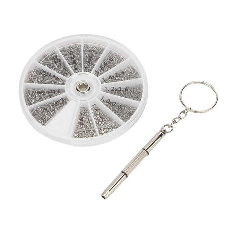 Screw Nut Assortment Kit With 600 Pieces Stainless Steel Mini Screws And Nuts, 12 Size Options, round plastic case, small tool keychain