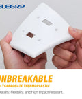 Person bending 2-Gang Toggle Switch Wall Plate Set Mid-Size Unbreakable Polycarbonate Cover For Toggle Dimmer Light Switches UL Listed Glossy White 5 Pack Durable Impact Resistant Faceplate With Smooth Edges For Easy Cleaning