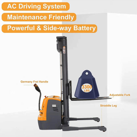 Straight Up Powerhouse Full Electric Walkie Pallet Stacker With Rock Solid Straddle Legs For Smooth 220 Inch Lift Height And Zero Sweat 3300 Pound Capacity Load Handling