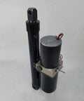Heavy Duty 12V Hydraulic Linear Actuator Delivering Rock Solid Power Over A Smooth Twelve Inch Range With Zero Sweat Load Capacity Of Seventeen Hundred Pounds, featuring a black cylinder and motor.