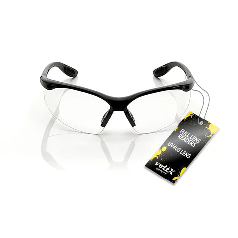 Constructor Full Lens Safety Reading Glasses With Wraparound Frame, UV400 anti-fog coated lenses, magnified +2.0 diopter