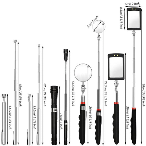 Must Have Magnetic Pick Up Tools Set With Telescoping Rods And Flexible LED Flashlight 15 Lb And 1 Lb Capacity Inspection Mirrors