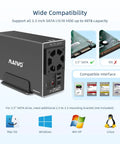 Dual Bay Hard Drive RAID Enclosure With Blazing Fast USB 3.1 10Gbps Speed Supports 2.5 And 3.5 Inch SATA SSD HDD Drives, showing rear panel and fan.