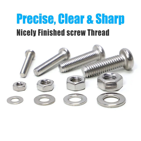 Huge 900 Piece Stainless Steel Nuts And Bolts Set With Metric M3 M4 M5 M6 Screws Pan Head Phillips Drive And Flat Washers