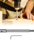 Solid Forstner Bit Extender Chuck With 3 8 Inch Hex Shank Drill Adapter providing dead straight five point seven five inch reach in use