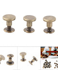 Forty Brass Flat Head Button Studs Feature Screw On Chicago Screws ideal for rugged leather, 6.5mm size for bags and crafts.