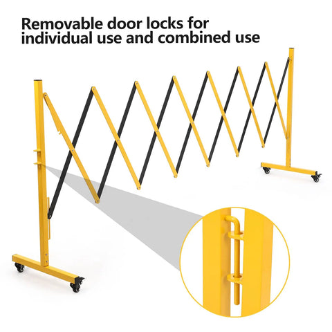 Rock Solid Expandable Metal Safety Gate With Lockable Caster Wheels Heavy Duty Folding Security Barrier with removable locks.