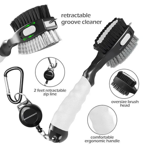 Two Pack Golf Club Brush With Magnetic Keychain And Oversized Cleaning Head, Dual Nylon And Steel Bristle Groove Cleaner