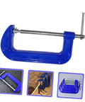 Heavy Duty 4 Inch Woodworking G Clamp With Quick Release Table Mount For Secure Workholding In Carpentry And Woodworking Projects A Solid Clamp That Delivers Strong Grip And Precise Results, shown in blue with metal screw