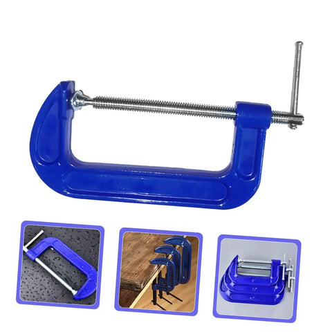 Heavy Duty 4 Inch Woodworking G Clamp With Quick Release Table Mount For Secure Workholding In Carpentry And Woodworking Projects A Solid Clamp That Delivers Strong Grip And Precise Results, shown in blue with metal screw