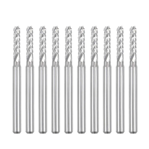 Ten Piece 2.5mm Carbide End Mills Engraving Milling Cutters For PCB Machining With One Eighth Inch Shank CNC Router Bits High Hardness And Wear Resistance For Precise Smooth Cuts