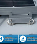 Installed view of two silver neodymium round mounting magnets with M6 studs securing a metal bracket under a panel