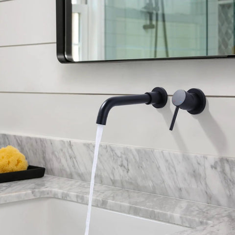 Matte Black Wall Mount Bathroom Faucet With Single Handle, No Fuss Temp Control, Sleek Modern Design For Wall Mounted Sink