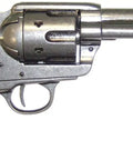 Peacemaker 0.45 Pewter Replica Revolver Non Firing Single Action Army Style Gun with wood handle, pewter finish, side view