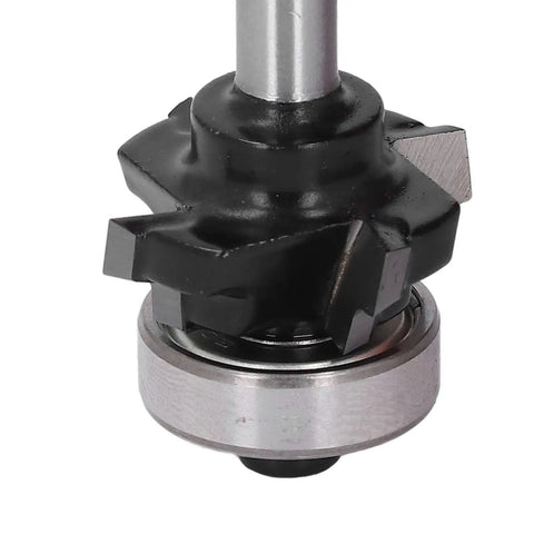 Cool Keenso 4 Flute Solid Carbide Roundover Router Bit showing cutting edges and bearing for precise wood edging.
