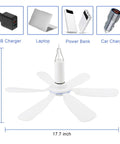 SCOOYEEES 17.7inch Portable Ceiling Fan USB Ceiling Fan Small Silent RV Fan for Camping Bed Tent Cruise Home Room with dimensions.