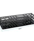 63 Hole Screwdriver Storage Rack for Hex and Cross Bits - RC Tools Organizer Stand, black plastic, dimensions 30x10x6 cm