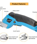 Cordless Electric Scissors With Knockout Power For Zero Fuss Fabric Cutting And Cardboard Trimming featuring ergonomic grip and dual angle blades.