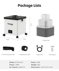 Beefy Solder Fume Extractor With 100W Motor And 200 Cubic Meters Per Hour Airflow, 3 Stage HEPA Plus Activated Carbon Filtration, Low Noise Smoke Purifier For Soldering, Laser Engraving, Nail Salons, And DTF Ovens XF180 Mini package list with dimensions