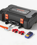 Beefy Portable 4500 Lbs 12V DC Electric Winch With Synthetic Rope Wireless And Wired Remotes Box Style Recovery Kit with case, hook, straps