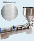 Heavy Duty Pneumatic Filling Machine With Stainless Steel Hopper For Liquids And Pastes Automatic Manual Control Pedal Operated with stainless steel finish.