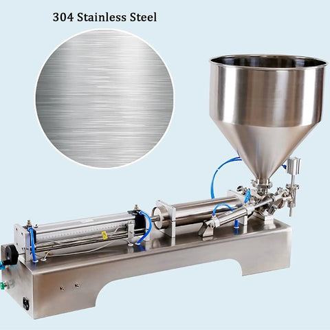 Heavy Duty Pneumatic Filling Machine With Stainless Steel Hopper For Liquids And Pastes Automatic Manual Control Pedal Operated with stainless steel finish.
