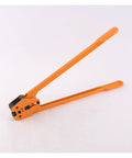 Heavy Duty Industrial Pet Strapping Machine Kit With Auto Cut Tensioner And Sealer For Secure Cargo Banding, orange strapping tool with long handles.