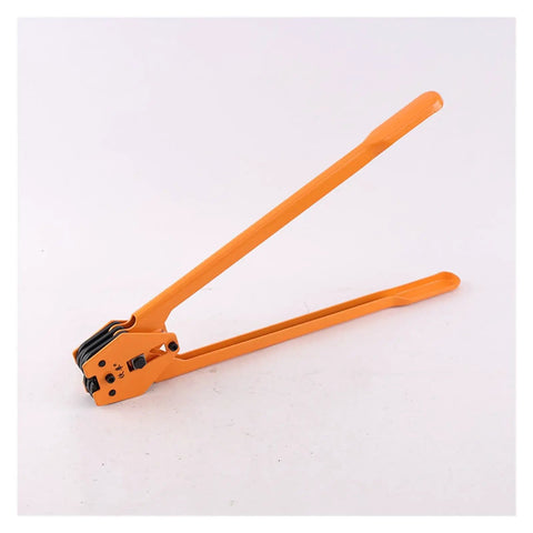 Heavy Duty Industrial Pet Strapping Machine Kit With Auto Cut Tensioner And Sealer For Secure Cargo Banding, orange strapping tool with long handles.