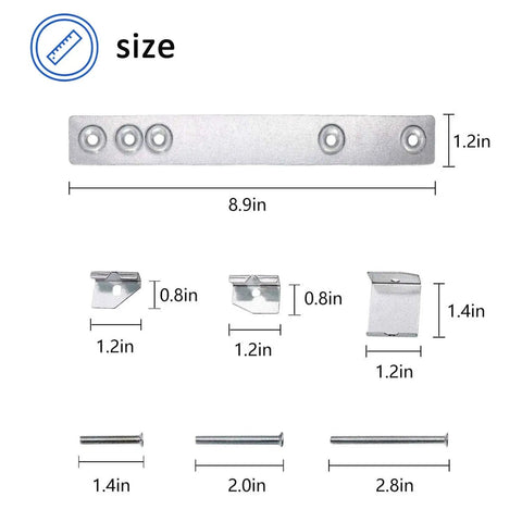 WX4 A019 JXA019K Microwave Mounting Kit Replacement size details with metal brackets and screws, showing dimensions for undercabinet installation.