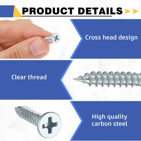 Kick Your Projects Into Gear With a Badass 500 Pack of Number Six X 1/2 Inch Flat Head Wood Screws showing cross head design and clear thread.