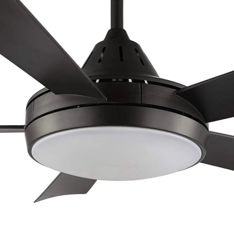 Close-up of 52 Inch Modern Ceiling Fan With Remote And Lights, 3 Color Temperature LED, Old Bronze Finish, 5 Reversible Blades, Dimmable Indoor