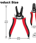 10-22 AWG Wire Stripper Cutter For Home And Pro Use with red non-slip handles, product dimensions shown