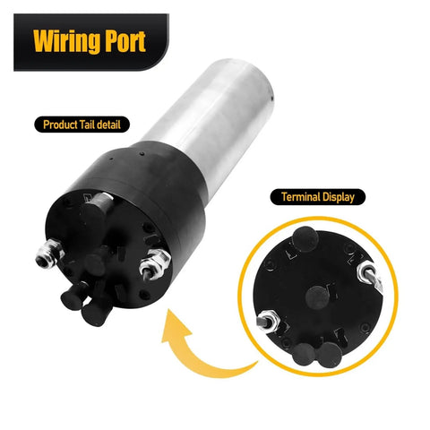 Wiring port detail of High Performance Water Cooled Spindle Equipped With Automatic Tool Change System And ISO20 Retainer Built To Power Through The Daily Grind For Zero Hassle Cnc Metal Machining At 2.2KW And 24000RPM.